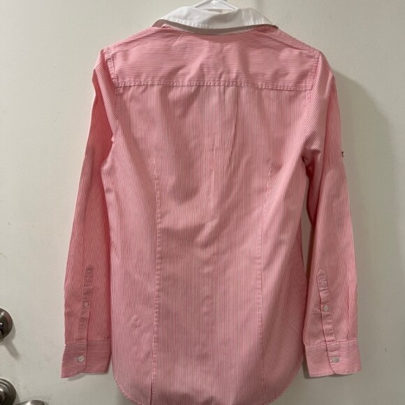 J. Crew Pink Striped 100% Pure Cotton Button Down Long Sleeve Shirt Size 0 - Picture 4 of 10